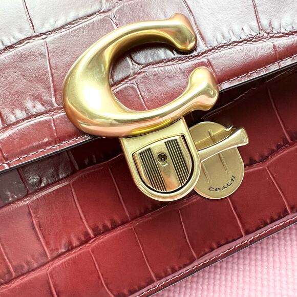 COACH Studio Croc Embossed Leather Crossbody Shoulder Bag in Wine NWT - Picture 9 of 11
